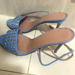 GUCCI MALAGA STUDDED MINERAL BLUE LEATHER SANDAL